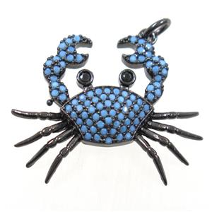 copper Cancer pendant paved zircon, turq, black plated, approx 23-27mm [FDZN6406]