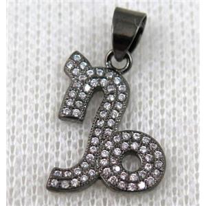 copper pendant pave zircon, black plated, approx 14x20mm [FDZN641]