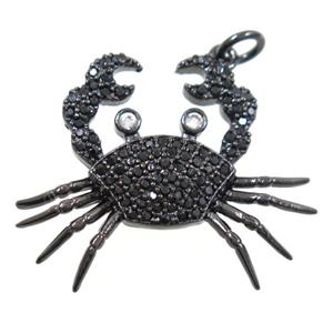copper Cancer pendant paved zircon, black plated, approx 23-27mm [FDZN6411]