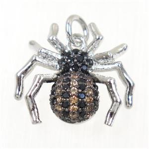 copper Spider pendant paved zircon, platinum plated, approx 15-17mm [FDZN6413]