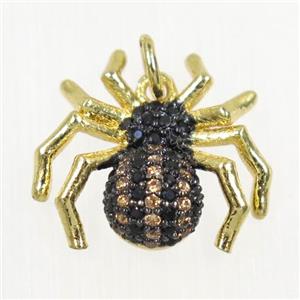 copper Spider pendant paved zircon, gold plated, approx 15-17mm [FDZN6414]