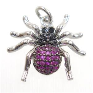 copper Spider pendant paved zircon, platinum plated, approx 15-17mm [FDZN6418]