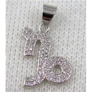 copper pendant pave zircon, platinum plated, approx 14x20mm [FDZN642]