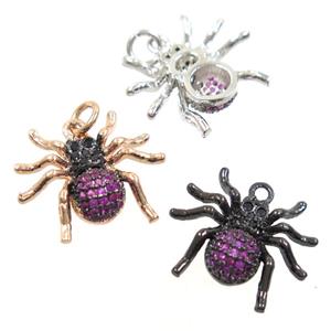 copper Spider pendant paved zircon, mix color, approx 15-17mm [FDZN6420]