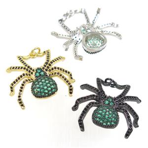 copper Spider pendant paved zircon, mix color, approx 25-28mm [FDZN6425]