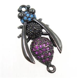 copper honeybee connector paved zircon, black plated, approx 13-20mm [FDZN6426]