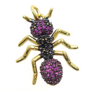 copper Ant pendant paved zircon, gold plated, approx 17-22mm [FDZN6432]