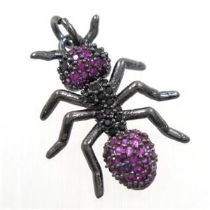 copper Ant pendant paved zircon, black plated, approx 17-22mm [FDZN6433]