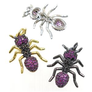 copper Ant pendant paved zircon, mix color, approx 17-22mm [FDZN6434]