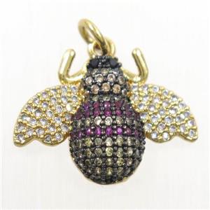 copper Honeybee charm pendant paved zircon, gold plated, approx 15-20mm [FDZN6436]