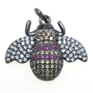 copper Honeybee pendant paved zircon, black plated, approx 15-20mm [FDZN6437]