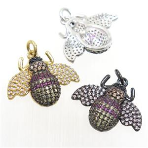 copper Honeybee pendant paved zircon, mix color, approx 15-20mm [FDZN6438]