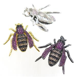 copper Honeybee pendant paved zircon, mix color, approx 25-28mm [FDZN6442]