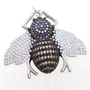 copper Honeybee pendant paved zircon, platinum plated, approx 30-35mm [FDZN6444]