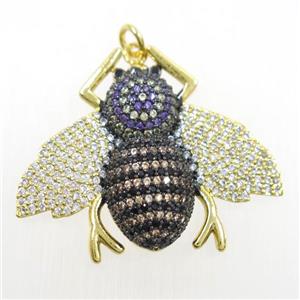 copper Honeybee pendant paved zircon, gold plated, approx 30-35mm [FDZN6445]