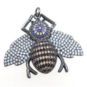 copper Honeybee pendant paved zircon, black plated, approx 30-35mm [FDZN6446]