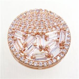 copper bead paved zircon, circle, rose gold, approx 18mm dia [FDZN6453]