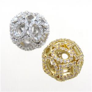 copper bead paved zircon, round, mix color, approx 14mm dia [FDZN6460]