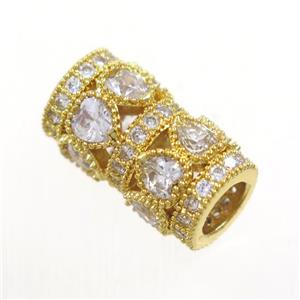 copper bead paved zircon, tube, gold plated, approx 8-14mm, 4mm hole [FDZN6462]