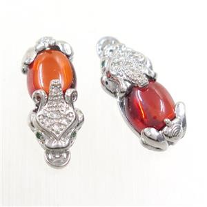 copper Pixiu pendant paved zircon, platinum plated, approx 8-19mm [FDZN6469]