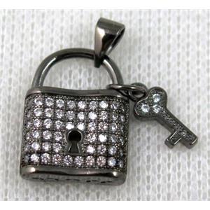 copper pendant pave zircon, black plated, approx 14x18mm [FDZN647]