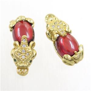copper Pixiu pendant paved zircon, gold plated, approx 8-19mm [FDZN6470]