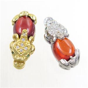 copper Pixiu pendant paved zircon, mix color, approx 8-19mm [FDZN6471]