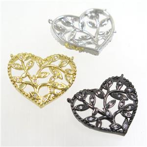 copper pendants paved zircon with 2loops, heart, mix color, approx 20-23mm [FDZN6476]
