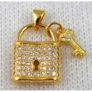 copper pendant pave zircon, gold plated, approx 14x18mm [FDZN648]