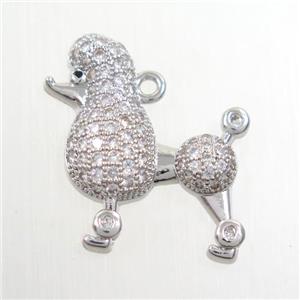 copper pendants paved zircon, dog, platinum, approx 15-20mm [FDZN6486]