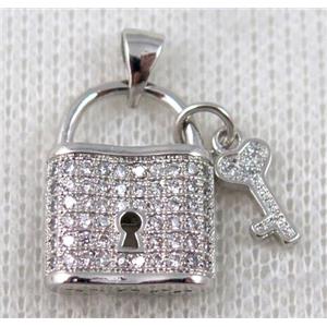 copper pendant pave zircon, platinum plated, approx 14x18mm [FDZN649]