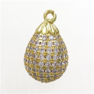 copper pendants paved zircon, teardrop, gold plated, approx 10-14mm [FDZN6494]