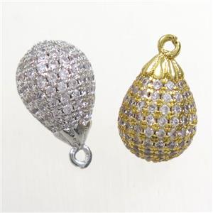 copper pendants paved zircon, teardrop, mix color, approx 10-14mm [FDZN6495]