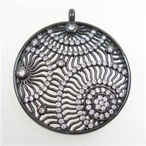 copper pendants paved zircon, circle, black, approx 30mm dia [FDZN6499]