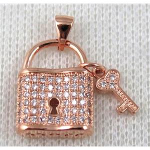 copper pendant pave zircon, rose gold plated, approx 14x18mm [FDZN650]