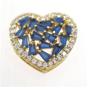 copper bead paved zircon, heart, gold plated, approx 15-16mm [FDZN6506]