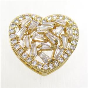 copper bead paved zircon, heart, gold plated, approx 15-16mm [FDZN6508]