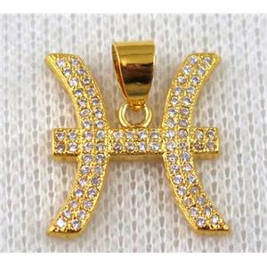 copper pendant pave zircon, gold plated, approx 20x20mm [FDZN651]