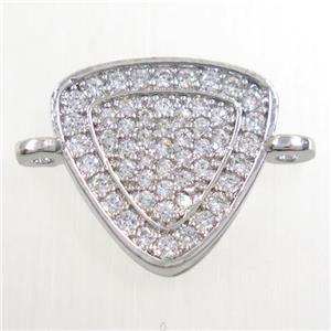 copper connector paved zircon, triangle, platinum, approx 13mm [FDZN6518]