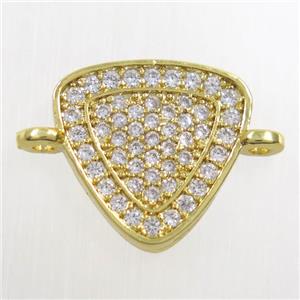 copper connector paved zircon, triangle, gold plated, approx 13mm [FDZN6519]