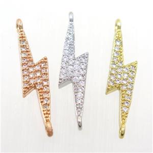 copper lightning connector paved zircon, mix color, approx 6-23mm [FDZN6525]