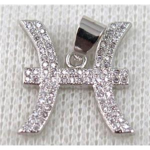 copper pendant pave zircon, platinum plated, approx 20x20mm [FDZN653]