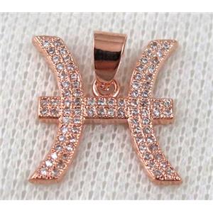 copper pendant pave zircon, rose gold plated, approx 20x20mm [FDZN654]