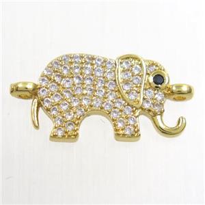 elephant, copper connector paved zircon, gold plated, approx 10-15mm [FDZN6541]