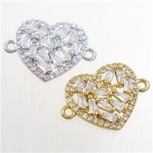 copper connector paved zircon, heart, mix color, approx 14-16mm [FDZN6548]