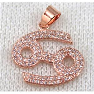 copper pendant pave zircon, rose gold plated, approx 22x20mm [FDZN655]