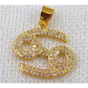 copper pendant pave zircon, gold plated, approx 22x20mm [FDZN656]