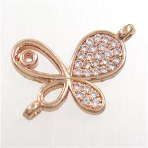copper connector paved zircon, butterfly, rose gold, approx 18mm [FDZN6560]