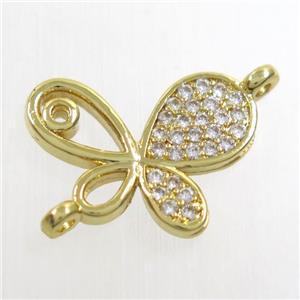 copper connector paved zircon, butterfly, gold plated, approx 13-17mm [FDZN6562]
