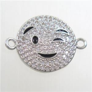 copper Emoji connector paved zircon, platinum plated, approx 15mm dia [FDZN6565]